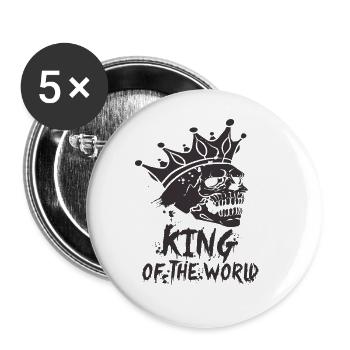 Skull and crossbones with crown King of the World - Buttons large 2.2''/56 mm (5-pack) - white - Front