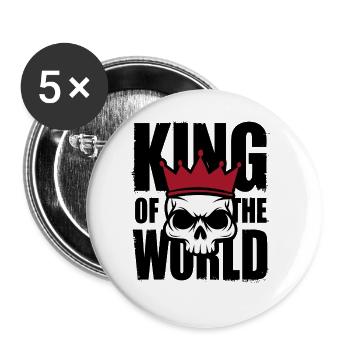 Totenkopf mit Krone King of the World - Buttons groß 56 mm (5er Pack) - Weiß - Vorne