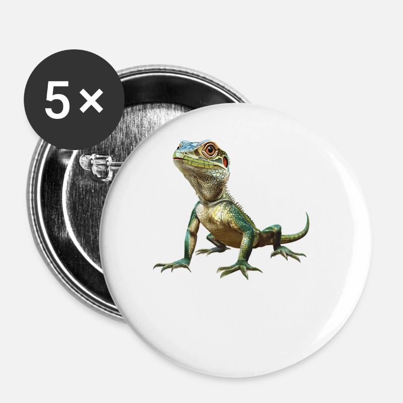 Eidechsen Eidechse - Buttons groß 56 mm (5er Pack) - Weiß