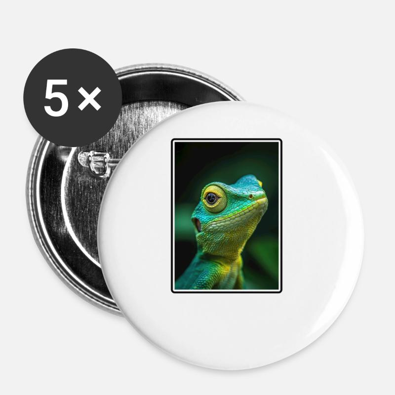 Eidechsen Eidechse - Buttons groß 56 mm (5er Pack) - Weiß