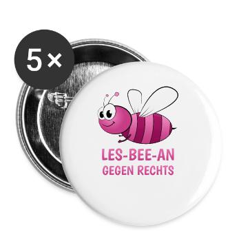 Les-Bee-An gegen rechts Gay Lesben Biene - Buttons groß 56 mm (5er Pack) - Weiß - Vorne