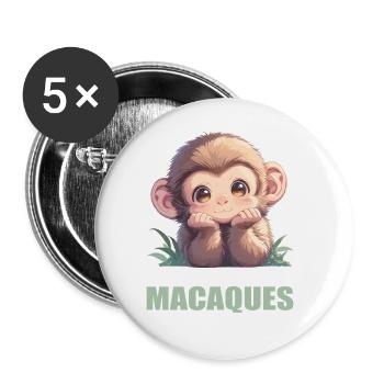Makaken Makake - Buttons groß 56 mm (5er Pack) - Weiß - Vorne
