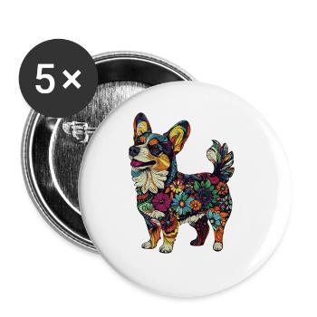 Welsh Corgi Pembroke - Buttons groß 56 mm (5er Pack) - Weiß - Vorne