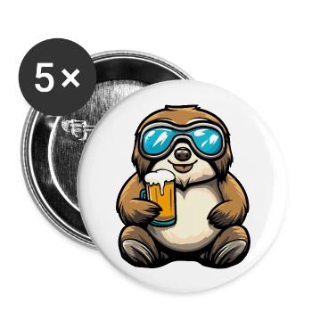 Faultier Apres Ski Bier Comic - Buttons groß 56 mm (5er Pack) - Weiß - Vorne