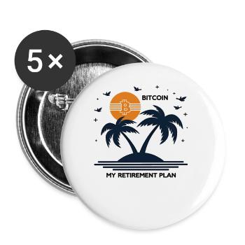 Retraite Bitcoin Btc – Investisseurs et traders en crypto - Lot de 5 grands badges (56 mm) - blanc - Devant