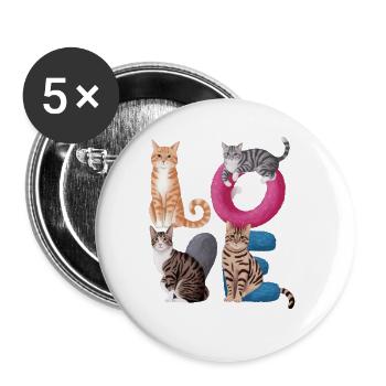 Liebe Katze - Buttons groß 56 mm (5er Pack) - Weiß - Vorne