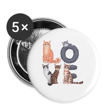 Liebe Katze - Buttons groß 56 mm (5er Pack) - Weiß - Vorne