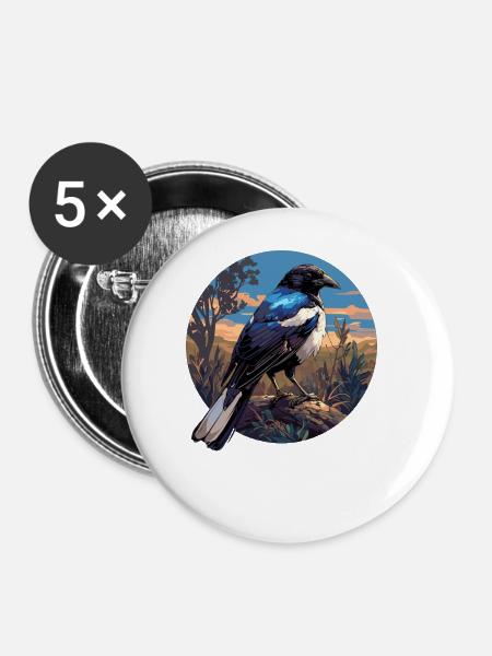 Elstern Elster - Buttons groß 56 mm (5er Pack) - Weiß