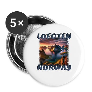 Lofoten Norwegen Grunge Fjord Sonnenuntergang - Buttons groß 56 mm (5er Pack) - Weiß - Vorne