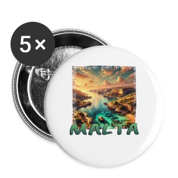 Malta Insel Mittelmeer Urlaub Grunge Stil - Buttons groß 56 mm (5er Pack) - Weiß - Vorne