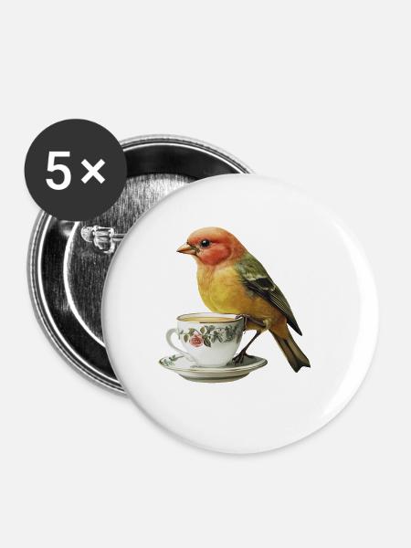 Finch Bird Kaffee - Buttons groß 56 mm (5er Pack) - Weiß