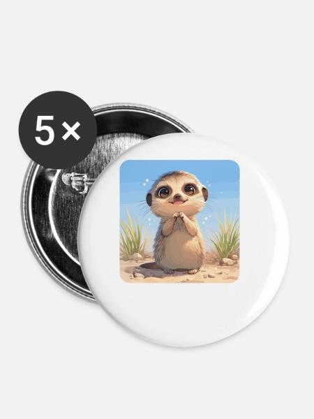 Meerkat Erdmännchen - Buttons groß 56 mm (5er Pack) - Weiß