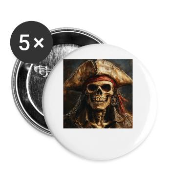 Piratenskelett - Buttons groß 56 mm (5er Pack) - Weiß - Vorne