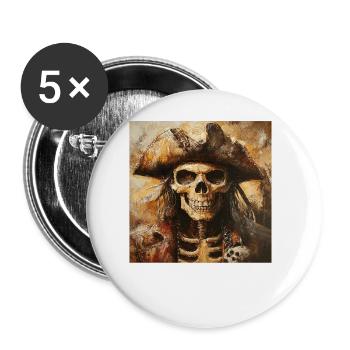 Piratenskelett - Buttons groß 56 mm (5er Pack) - Weiß - Vorne