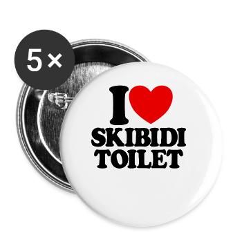 Ich liebe Skibidi Toilet Meme Red Heart Skibidi - Buttons groß 56 mm (5er Pack) - Weiß - Vorne