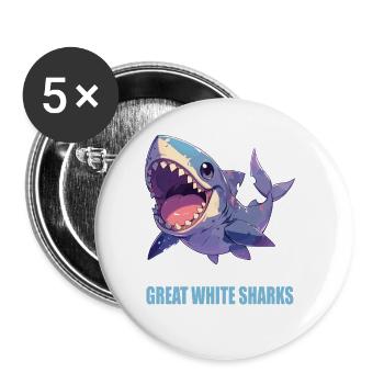 Weiße Haie Weißer Hai - Buttons groß 56 mm (5er Pack) - Weiß - Vorne