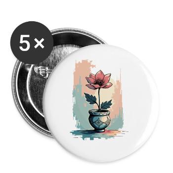 Blühende Schönheit – Vintage Blumenmotiv Blumentop - Buttons groß 56 mm (5er Pack) - Weiß - Vorne