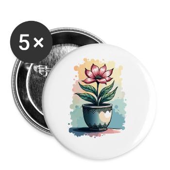 Blühende Schönheit – Vintage Blumenmotiv Blumentop - Buttons groß 56 mm (5er Pack) - Weiß - Vorne
