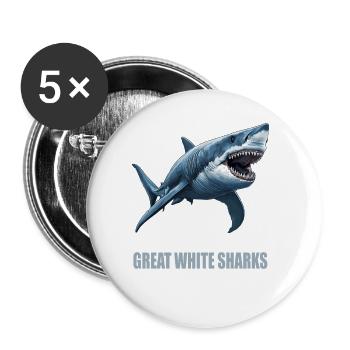 Weiße Haie Weißer Hai - Buttons groß 56 mm (5er Pack) - Weiß - Vorne