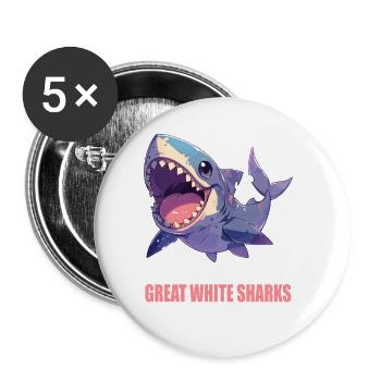 Weiße Haie Weißer Hai - Buttons groß 56 mm (5er Pack) - Weiß - Vorne