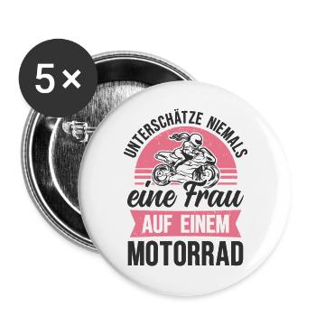 Motorrad Frau Bikerin Motorradfahrerin - Buttons groß 56 mm (5er Pack) - Weiß - Vorne