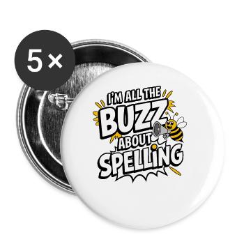 Concours de mots Spelling Bee Champion - Lot de 5 grands badges (56 mm) - blanc - Devant