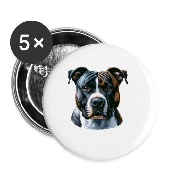 Visage de chien - American Staffordshire Terrier - Lot de 5 grands badges (56 mm) - blanc - Devant