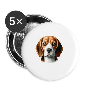 Visage de chien - Beagle - Lot de 5 grands badges (56 mm) - blanc - Devant