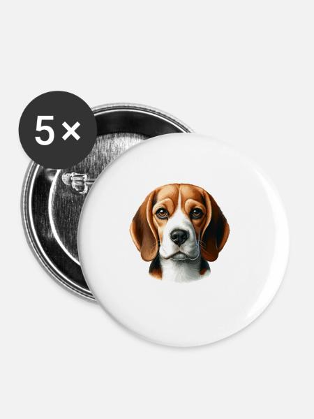 Hundegesicht - Beagle - Buttons groß 56 mm (5er Pack) - Weiß
