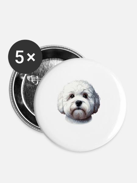 Hundegesicht - Bologneser - Buttons groß 56 mm (5er Pack) - Weiß