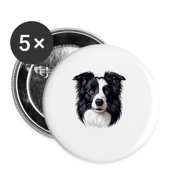 Visage de chien - Border Collie - Lot de 5 grands badges (56 mm) - blanc - Devant