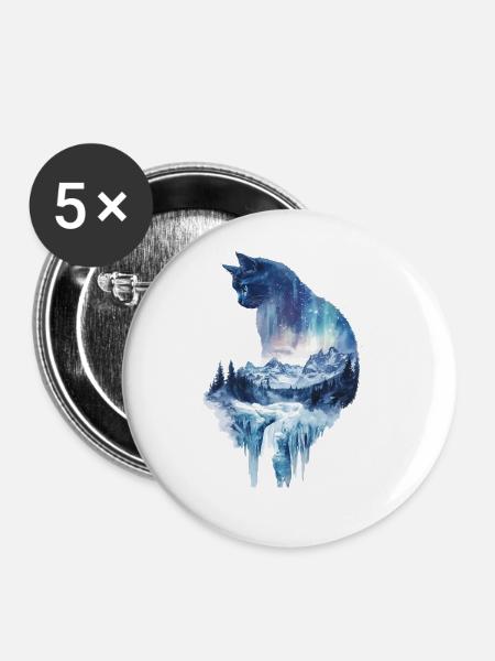 Katze - Buttons groß 56 mm (5er Pack) - Weiß