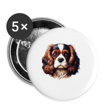 Hundegesicht - Cavalier King Charles Spaniel - Buttons groß 56 mm (5er Pack) - Weiß - Vorne