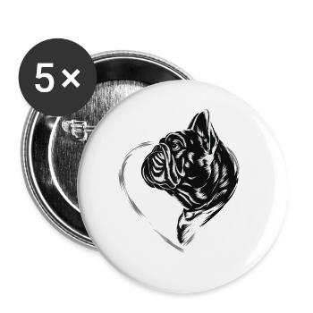 Bulldogge - Buttons groß 56 mm (5er Pack) - Weiß - Vorne
