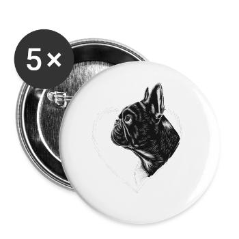 Französische Bulldogge - Buttons groß 56 mm (5er Pack) - Weiß - Vorne
