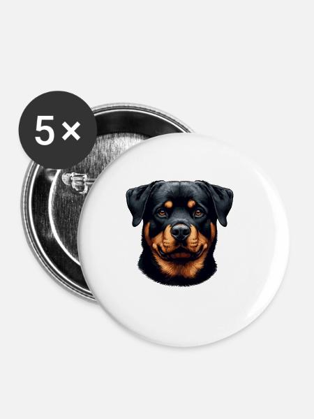 Hundegesicht - Rottweiler - Buttons groß 56 mm (5er Pack) - Weiß