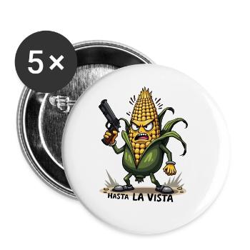 Gangster Maïs Hasta La Vista – Maïs en épi Gangster - Lot de 5 grands badges (56 mm) - blanc - Devant