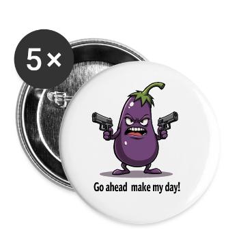 Badass Aubergine – Go Ahead, Make My Day - Buttons groß 56 mm (5er Pack) - Weiß - Vorne