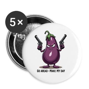Badass Aubergine – Go Ahead, Make My Day - Buttons groß 56 mm (5er Pack) - Weiß - Vorne