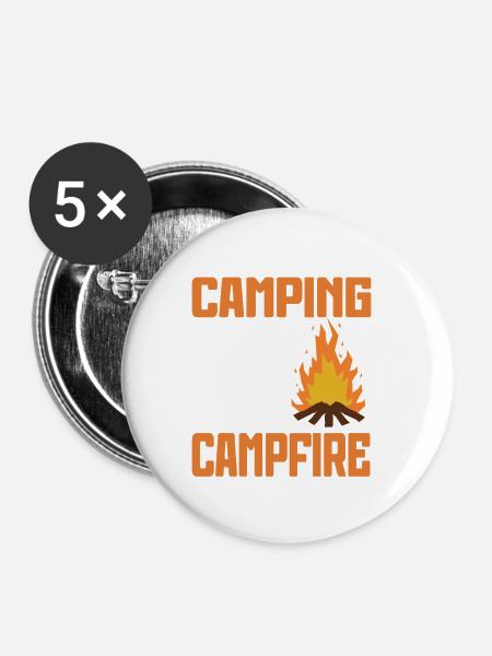 Camping Campfire Camper - Buttons groß 56 mm (5er Pack) - Weiß