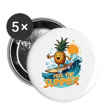 Ananas Surfer Surf Feel L’été - Lot de 5 grands badges (56 mm) - blanc - Devant