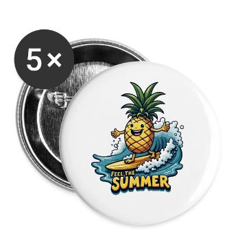 Ananas Surfer Surfen Feel the Summer - Buttons groß 56 mm (5er Pack) - Weiß - Vorne