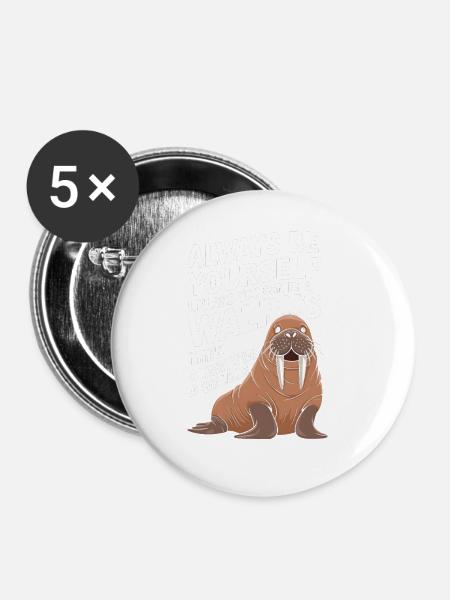 Walross - Buttons groß 56 mm (5er Pack) - Weiß