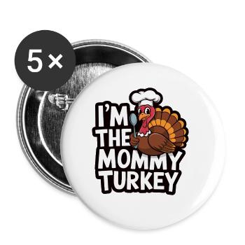 Maman Turquie Thanksgiving - Lot de 5 grands badges (56 mm) - blanc - Devant