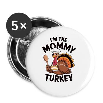Maman Turquie Thanksgiving - Lot de 5 grands badges (56 mm) - blanc - Devant