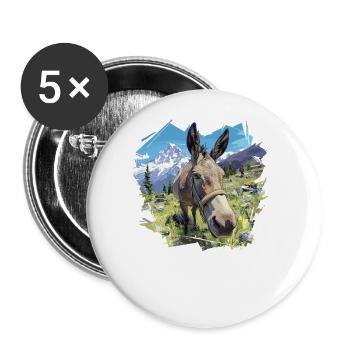 Âne Esel - Lot de 5 grands badges (56 mm) - blanc - Devant