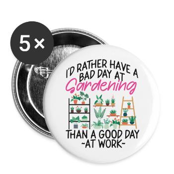 Plant Lover Gardening I'd Rather - Buttons groß 56 mm (5er Pack) - Weiß - Vorne