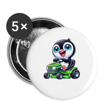 Penguin on tractor lawn mower horticulture - Buttons large 2.2''/56 mm (5-pack) - white - Front