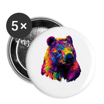 Wombat Australien Beuteltier Süßer Wombat - Buttons groß 56 mm (5er Pack) - Weiß - Vorne