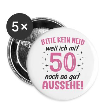 50. Geburtstag 50 Jahre Geburtstagsgeschenk Frauen - Buttons groß 56 mm (5er Pack) - Weiß - Vorne